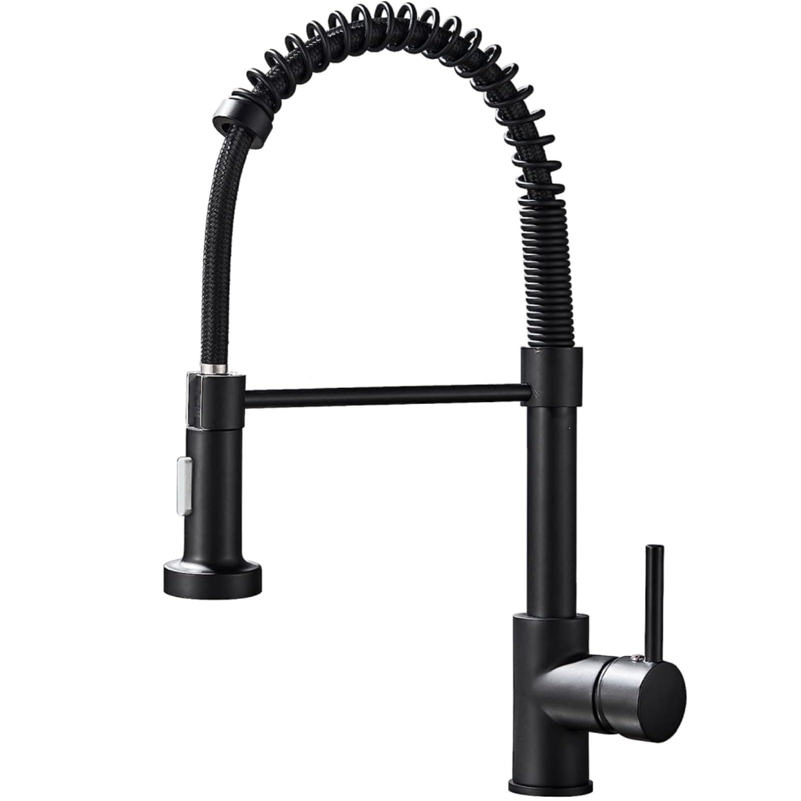 – Black Kitchen Faucets, Cooltens Commercial Solid Brass Single Handle Single Lever Pull Down Sprayer, Spring Sink Faucet for Sink Matte Black