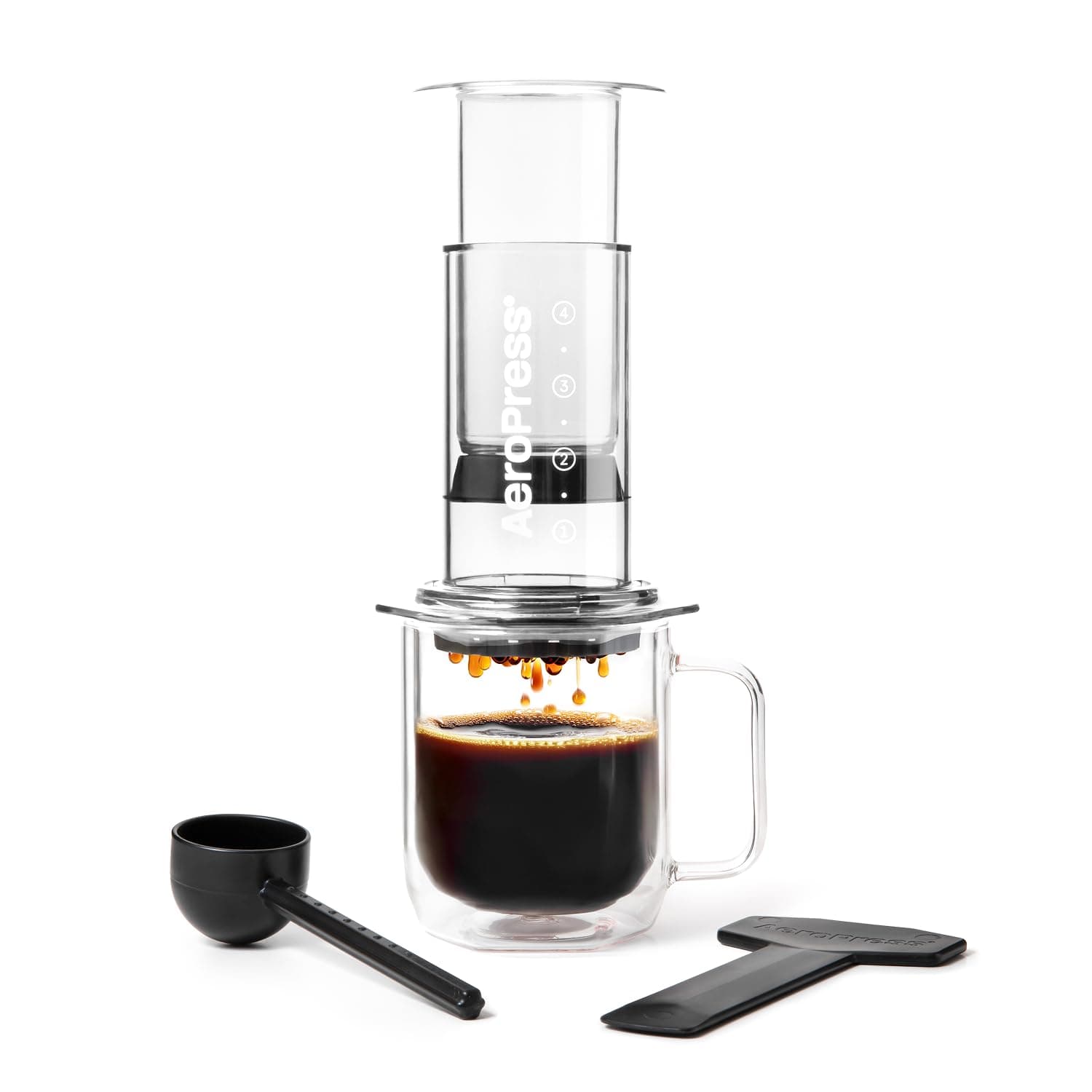 Clear Coffee Press - All-in-One French Press, Pour-Over & Espresso Style Manual Brewer, 2 Min Brew for Less Bitterness, More Flavor, Small Portable Coffee Maker, Travel & Camping