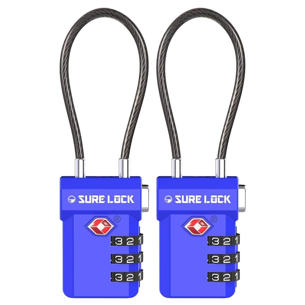 SURE LOCK TSA Approved Luggage Locks, Open Alert, Easy Read Dials, Travel Luggage Locks for Suitcase, Baggage Locks (Sky Blue 2 Pack)