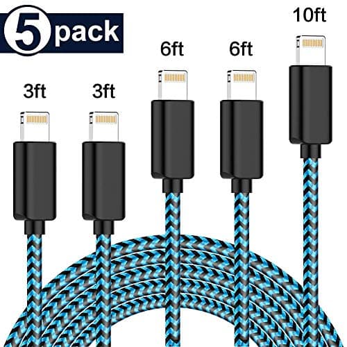 iPhone Charger，Actionpie MFi Certified Lightning Cable 5 Pack（3/3/6/6/10FT） Compatible iPhone Xs/Max/XR/X/8/7 6