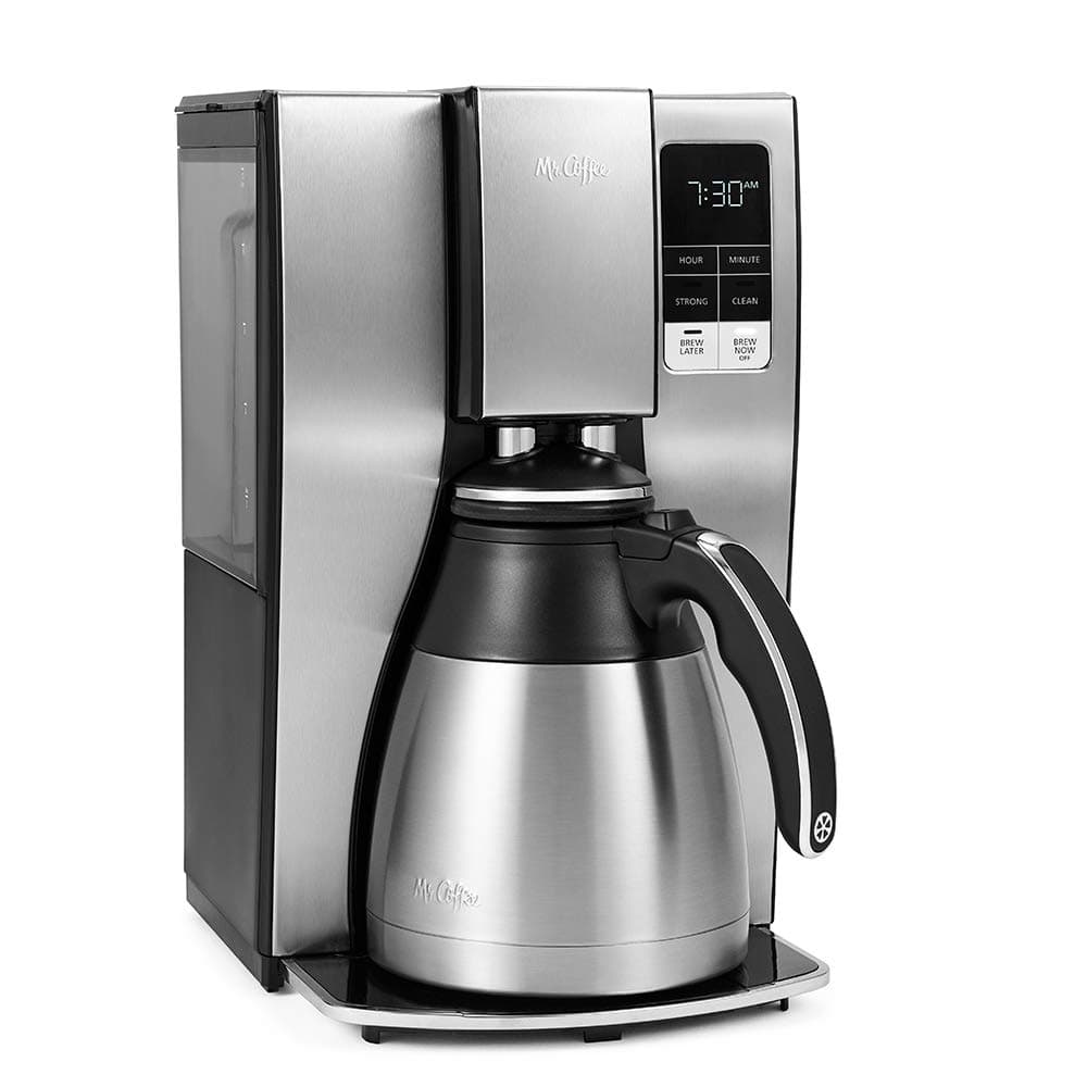 Mr. Coffee 10-Cup Programmable Coffee Maker, Insulated Thermal Carafe, Brew Strength Selection, Brew Now or Later, Stainless Steel