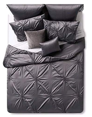 Hallmart Collectibles Gray Solid Satin Priscilla Comforter Set Queen 8pc