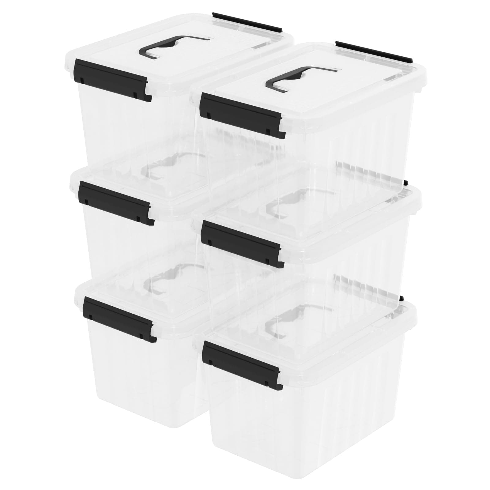 6 Packs 7 L Plastic Storage Boxes, Clear Lidded Handle Boxes, 27 x 20 x 16 cm