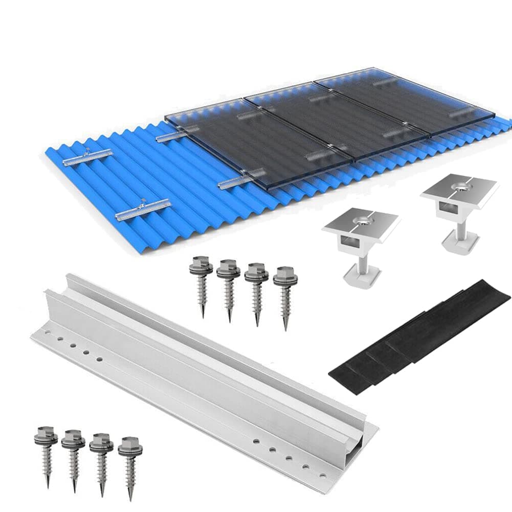 Solar Panel PV Mounting Kit, Aluminium, High Efficiency, Silver, For Roof, Balcony, Plant, Suitable For 1-8 Solar Panels, 300MM Rail Length, 30MM Solar Panel Height