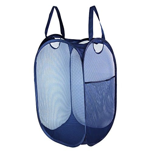 GOGOODA Mesh Pop-Up Laundry Hamper, Foldable Collapsible Laundry Hamper with Side Pocket and Handles for Home Travel College Dorm (14" X24'') Navey Blue …