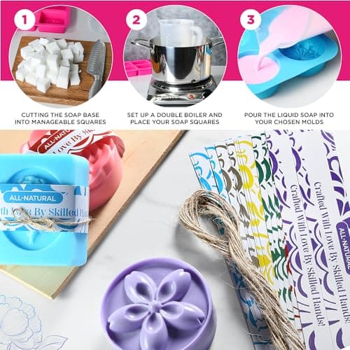 Soap Making Kit with Melt & Pour Base, Cutting Box, Molds, Fragrances - for Adults & Kids by Prime Creations.