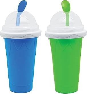 Frozen Magic Slushy Maker Cup, Slushie Maker, Milk Cola Juice Squeeze Cups, Magic Quick Freeze Cup, Cooling Smoothies Cups with Lids and Straws for All Age (pack 2 BLUE+GREEN)