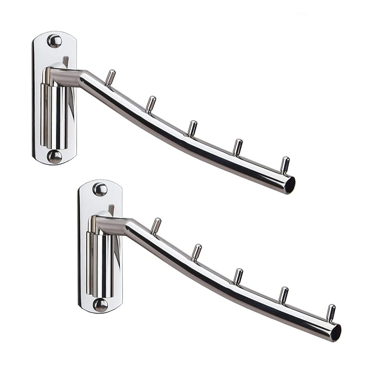 2 Pcs Folding Wall Mounted Clothes Suit Hangers Rack with Swing Arm Stainless Steel Heavy Duty Coat Hook for Bathroom, Bedroom, Laundry Room - Silver