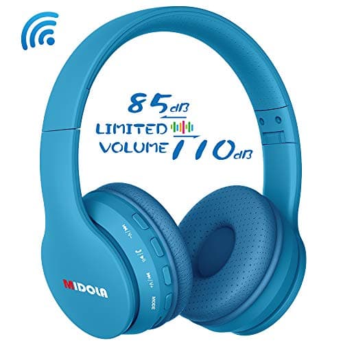 Volume Limited 85dB Kids Headphone Bluetooth Wireless Over Ear Foldable Stereo Sound Noise Protection Headset with AUX 3.5mm Cord Mic for Boys Girls Cellphone Ipad Tablets TV Notebook Light Pink Rose