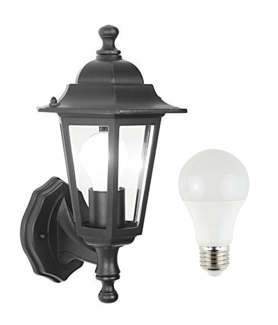 LED Outdoor Wall Lantern Outside Light Security Black 6 Sided Exterior Lamp