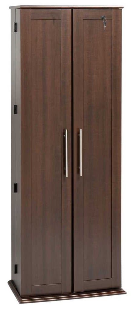 Prepac 64” Tall Media Storage Cabinet with Locking Panel Doors, Wood Storage Unit with 17 Adjustable & 6 Fixed Shelves, Ideal for Books, Media, Collectibles, and More, 24”W x 64”H x 14.5”, Brown