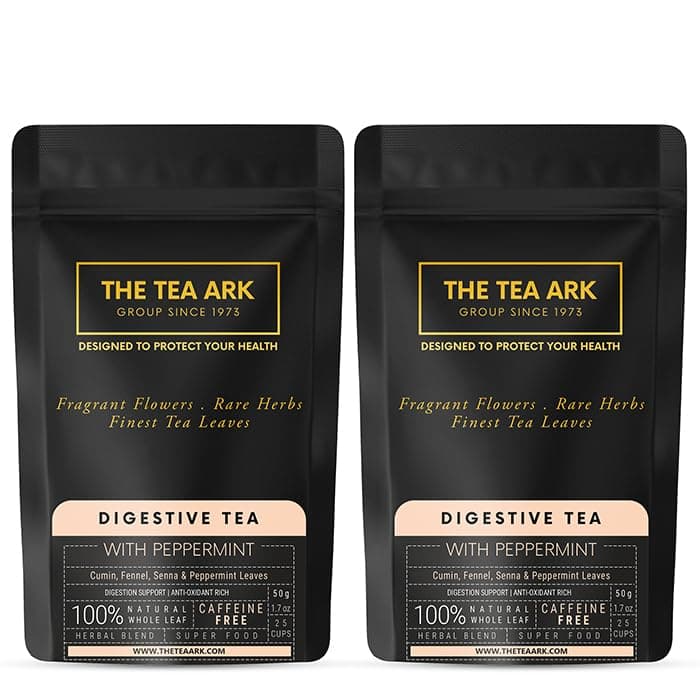 The Tea Ark Digestive Tea (50g) Pouch Pack | Herbal Tea with Cumin, Fennel, Senna & Peppermint | Caffeine Free Whole Leaf Blend (25 Servings) Pack of 2