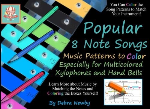 Popular 8 Note Songs Music Patterns to Color: Especially for Multi-colored Xylophones and Hand Bells: Volume 4