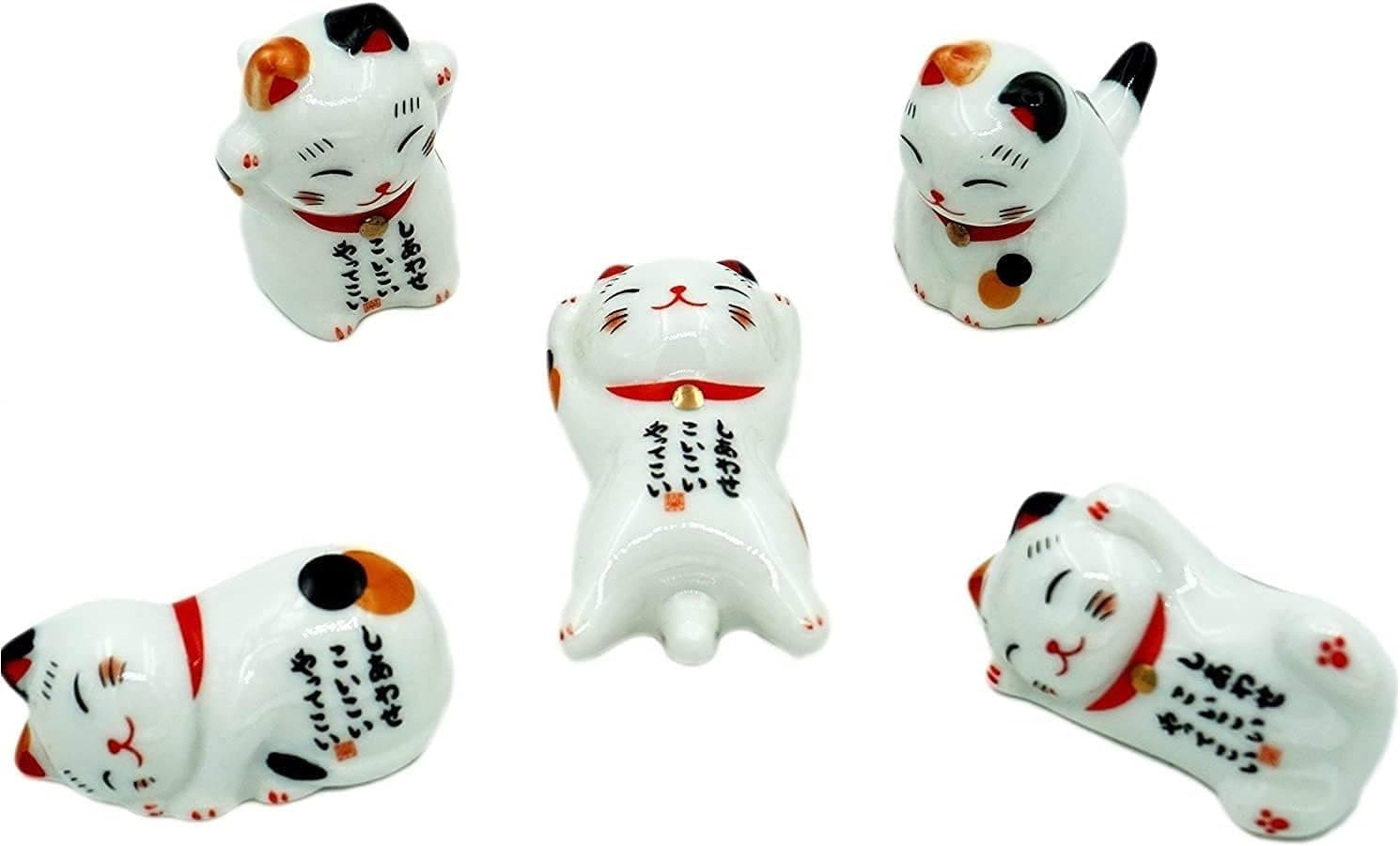 Cute Cat Chopsticks Rest Dinner Spoon Stand Knife Fork Holder, Valentine's Day present (5pcs White)