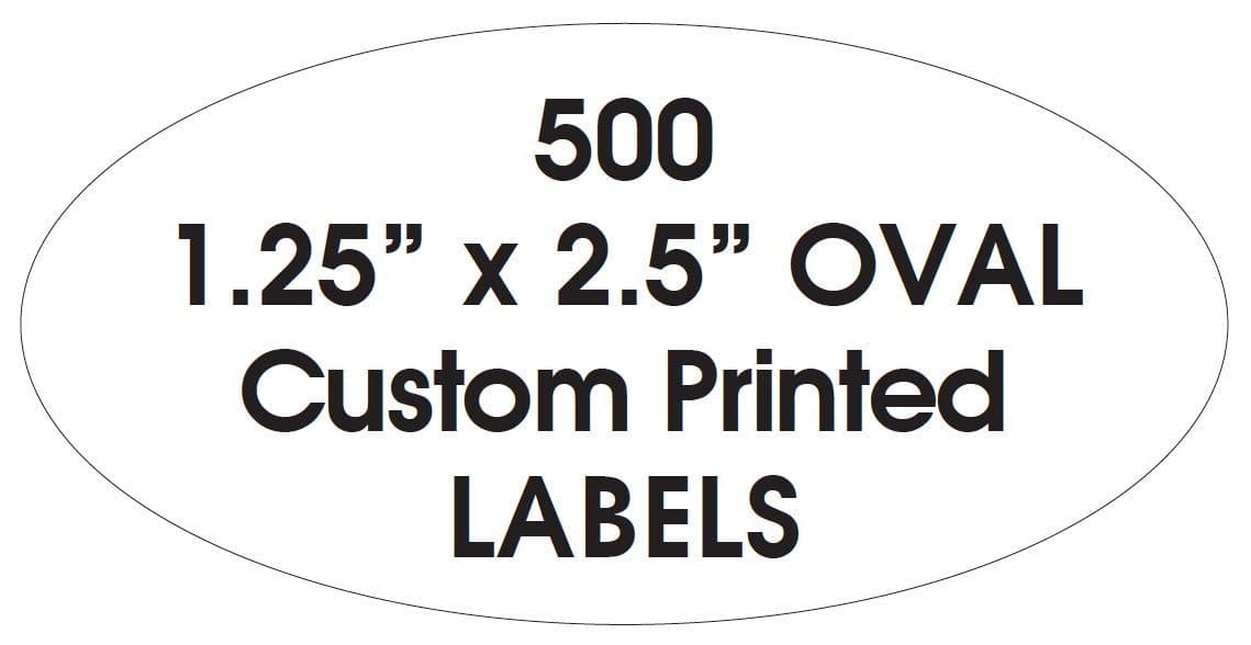 Custom Printed Oval Labels, 1.25” x 2.5”, One Ink Color. Quality Brand Product Paper Stickers - (Made in The USA) (500)