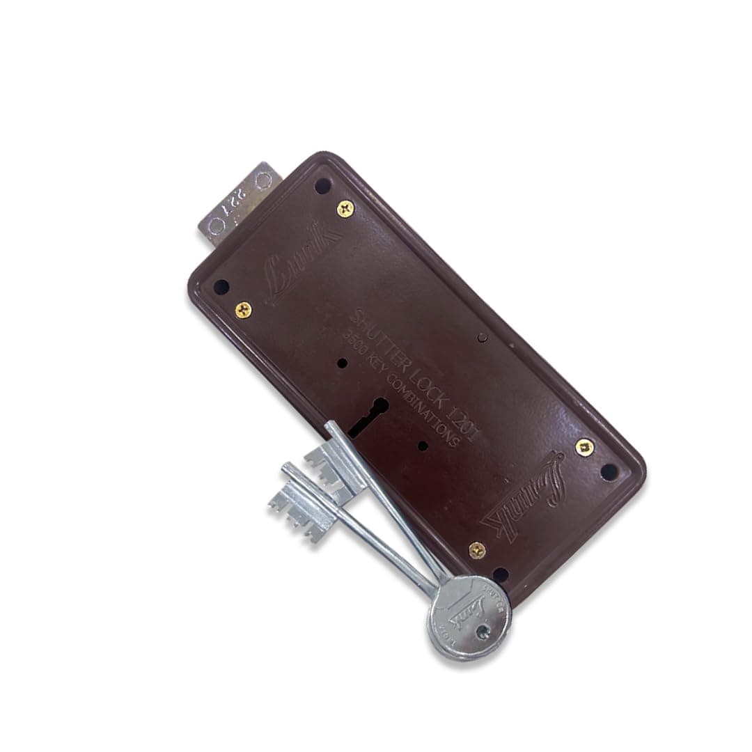 Link Mild Steel Universal Shutter Lock for Both Side Locking System – 3500 Key Combinations, 1 Lock & 2 Keys, Made in India, 1 Year Warranty, Brown