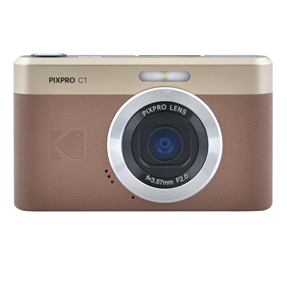 PIXPRO C1 Digital Camera, 13MP Compact Point & Shoot with 4X Digital Zoom, 26mm f/2.0 Wide Angle, 180 Degree Flip Screen, 1080p HD Video, Brown
