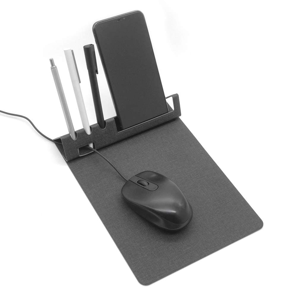 SenseAGE Multi-Functional Mouse Mat, Foldable Mouse Pad with Non-Slip Base, Smooth and Slim, Phone & Pen Holder, Cord Organizer for Office & Home, Compatible with Laser and Optical Mice, Dark Gray