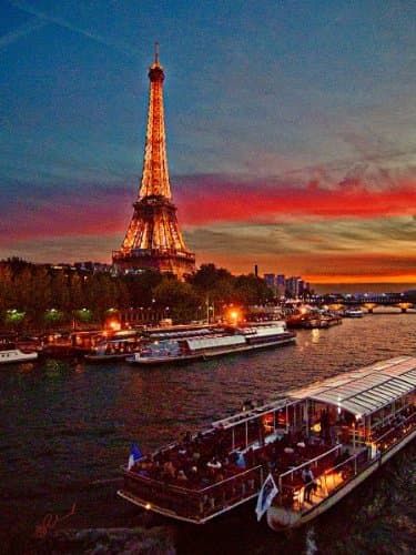 Acrylic-Mounted Artwork by Raymond St. Arnaud: Paris, Eiffel Tower - River Siene and sightseeing barges.