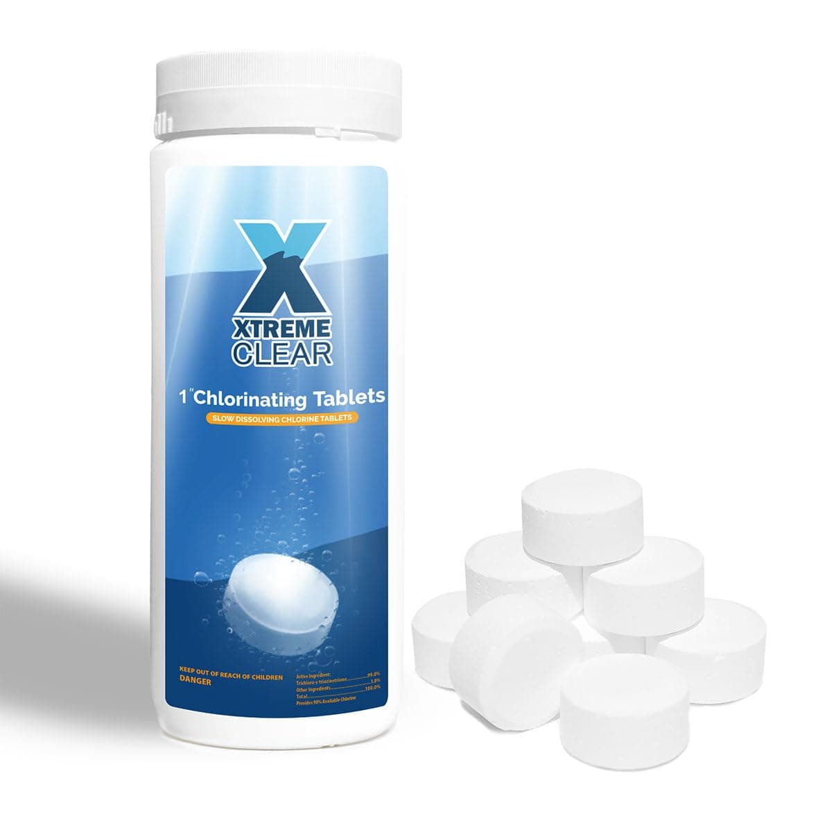 XtremeClear 1" Chlorine Tabs, Swimming Pool, Hot Tubs & Spa, Small Pool Sanitizer, Long-Lasting Stabilized, Sanitizes - Slow Dissolving, 1.5 lbs