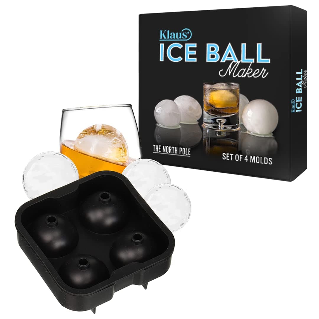 Mold, Creates 4 x 4.5 cm Whiskey Ice Balls, Premium Silicone Flexible Tray, Black