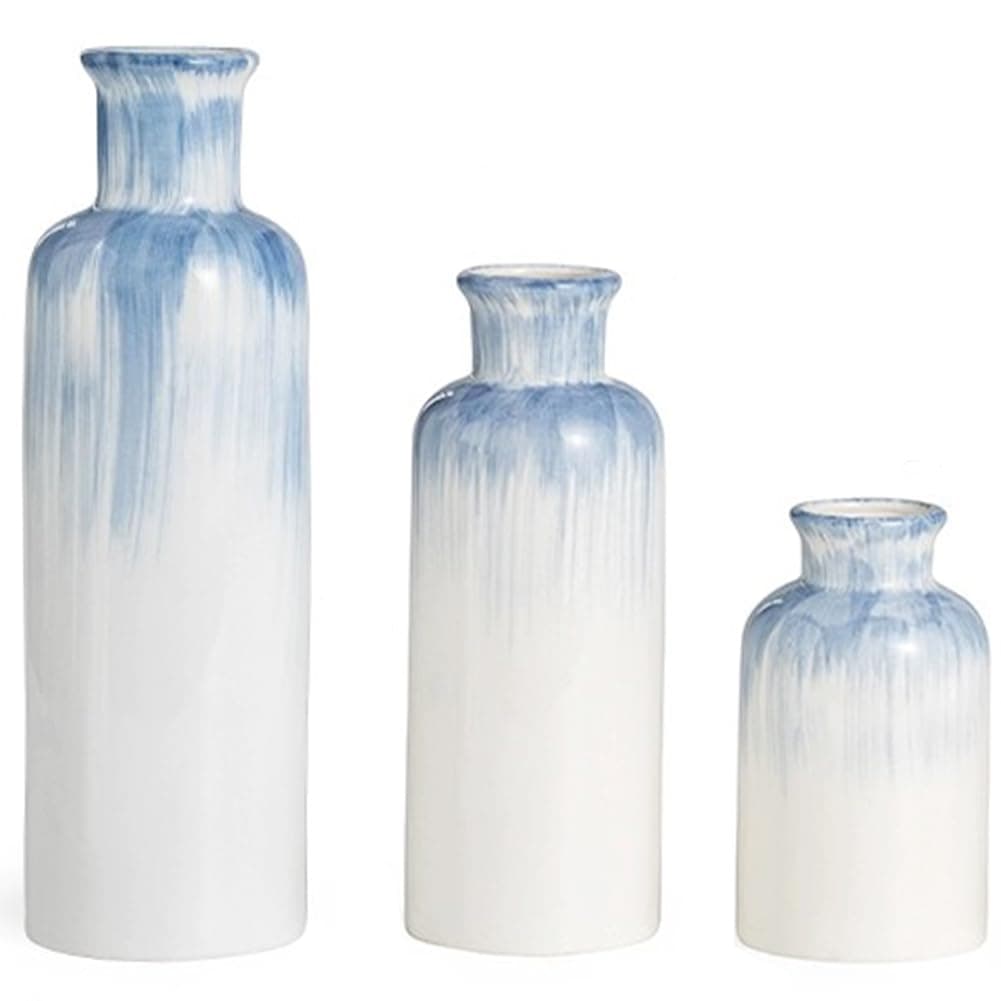 Small Ceramic Vase Set for Dining Table Decoration, Nordic Style Home Decor - Set of 3 Mini Decorative Pieces for Single Flower, Pampas Grass - Height 5-8-10 Inch, Pale Blue and White