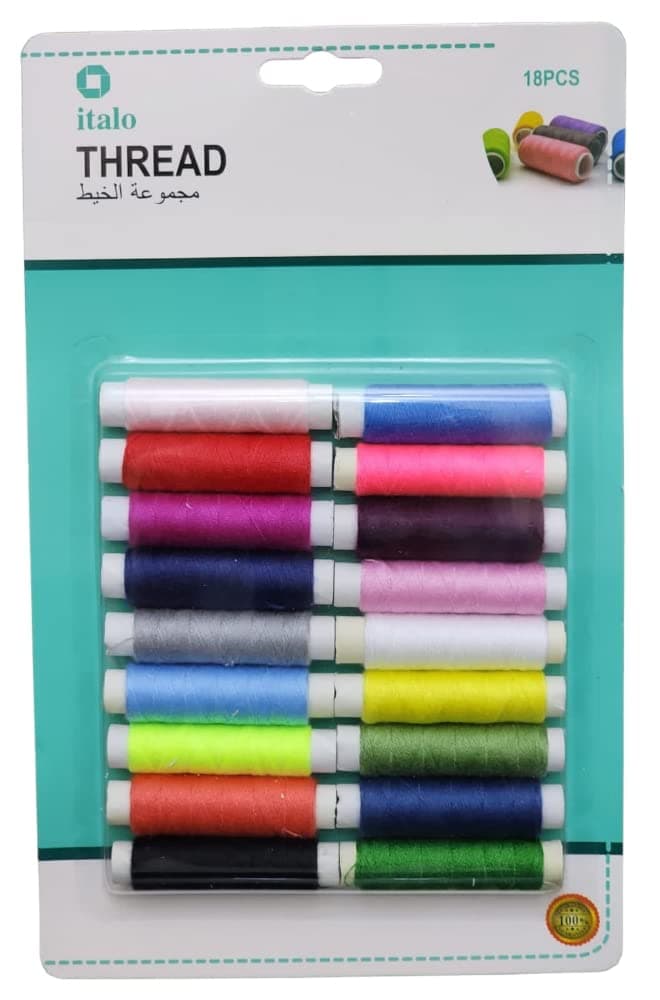18-Piece of Spun Polyester Sewing Thread For General Sewing And Repair Purpose Multi Colour Approx 50 Meter Per Reel