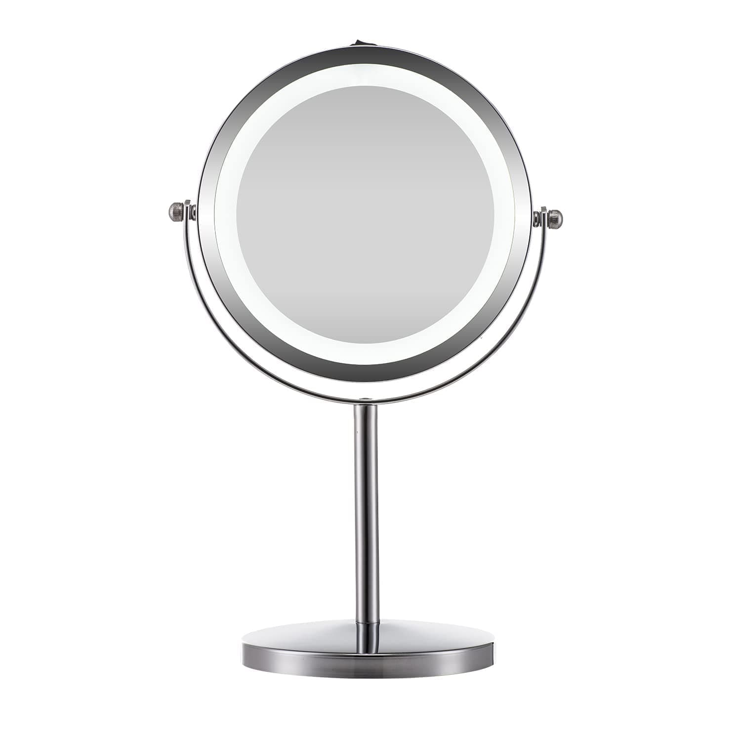 7" Lighted Makeup Mirror, YYAMEA 10X Magnifying Vanity Mirror Double Sided, Round Standing 360° Rotation Cosmetic Mirror for Bedroom Bathroom Office…
