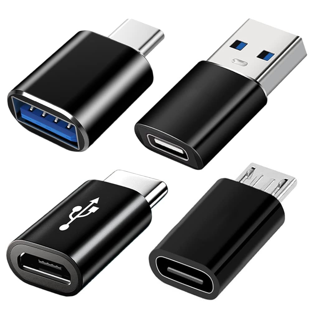 USB C Adapters 4 Pack, USB C to USB 3.0 OTG Adapter, Micro USB to USB C Adapter Compatible with MacBook Pro, iPhone 17/16/15, iPad, Samsung Galaxy, Smartphones, Laptop, PC, in Car and More