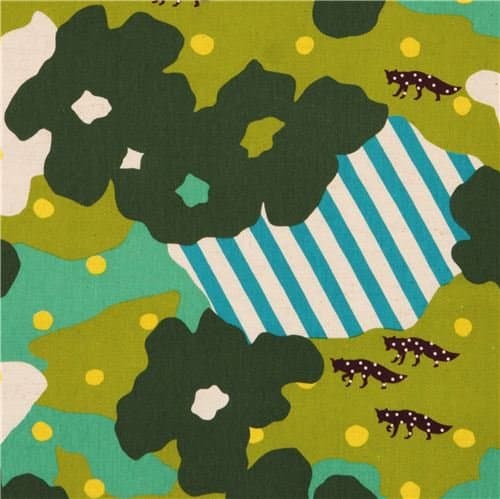 Extra wide olive green echino poplin fabric fox dot blossom (per 0.5 yard unit)