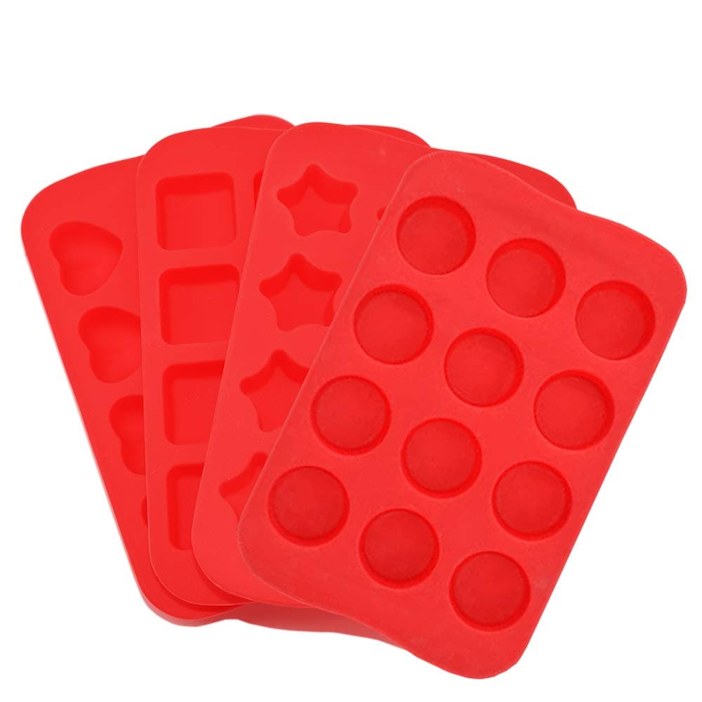 - Candy Chocolate Molds Silicone 4 Pack DIY Mold Use for Cake Jelly Gummy Pudding and Ice Cube Tray Including Hearts Stars Squares Round Mini Muffin Pan