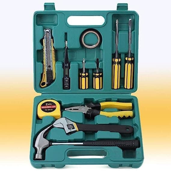 12 in 1 Home Tool Kit Set, Electrical Repair Tool Storage Kit Set for Emergency Uses, Screwdriver, Hammer, Measuring Tape, Wrenches, Cutter and Pliers All Kit Set & Accessories