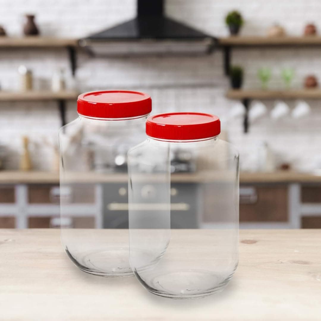 Yera Glass Aahaar Jars Storage Container, 3600 ML | Clear, Durable & Elegant Kitchen Organizer | Multipurpose Airtight Storage Jars Container for Food, Pulses, Spices, Cookies, Snacks|(Bulk Pack)