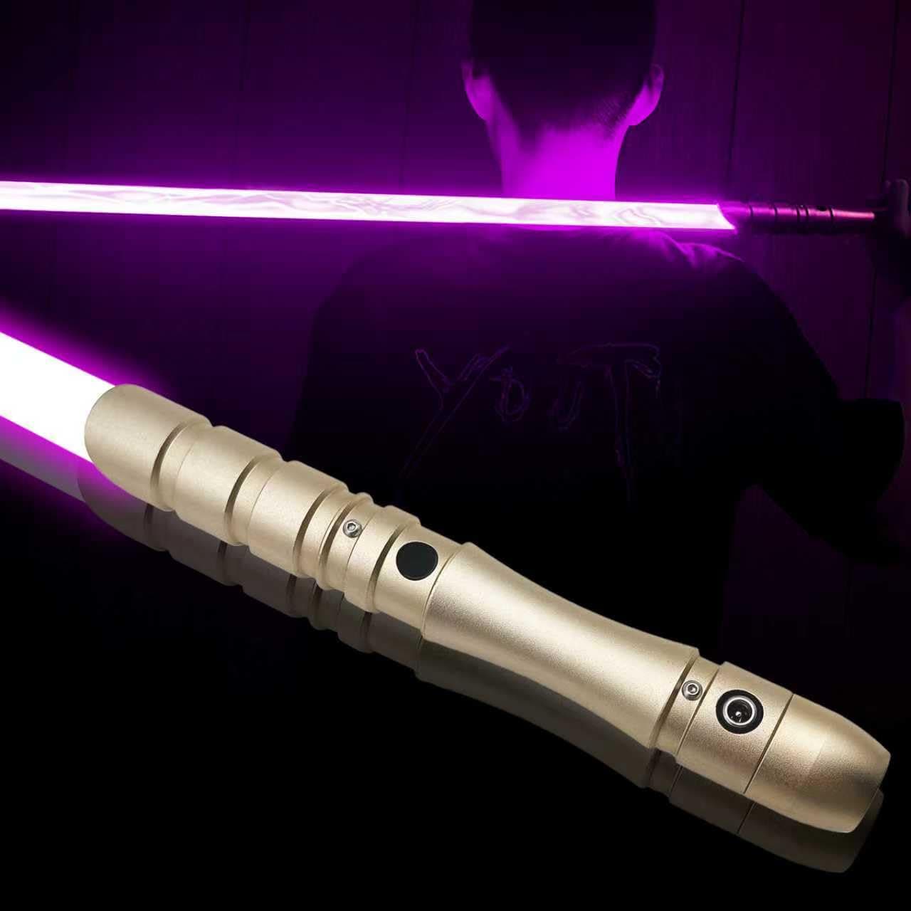 YDD LED Light Up Saber Force FX Sword Heavy Dueling, Rechargeable Lightsaber, Loud Sound Hight Light with FOC, Metal Hilt Light Sword , Chrismas (Gold Hilt Pink Blade)