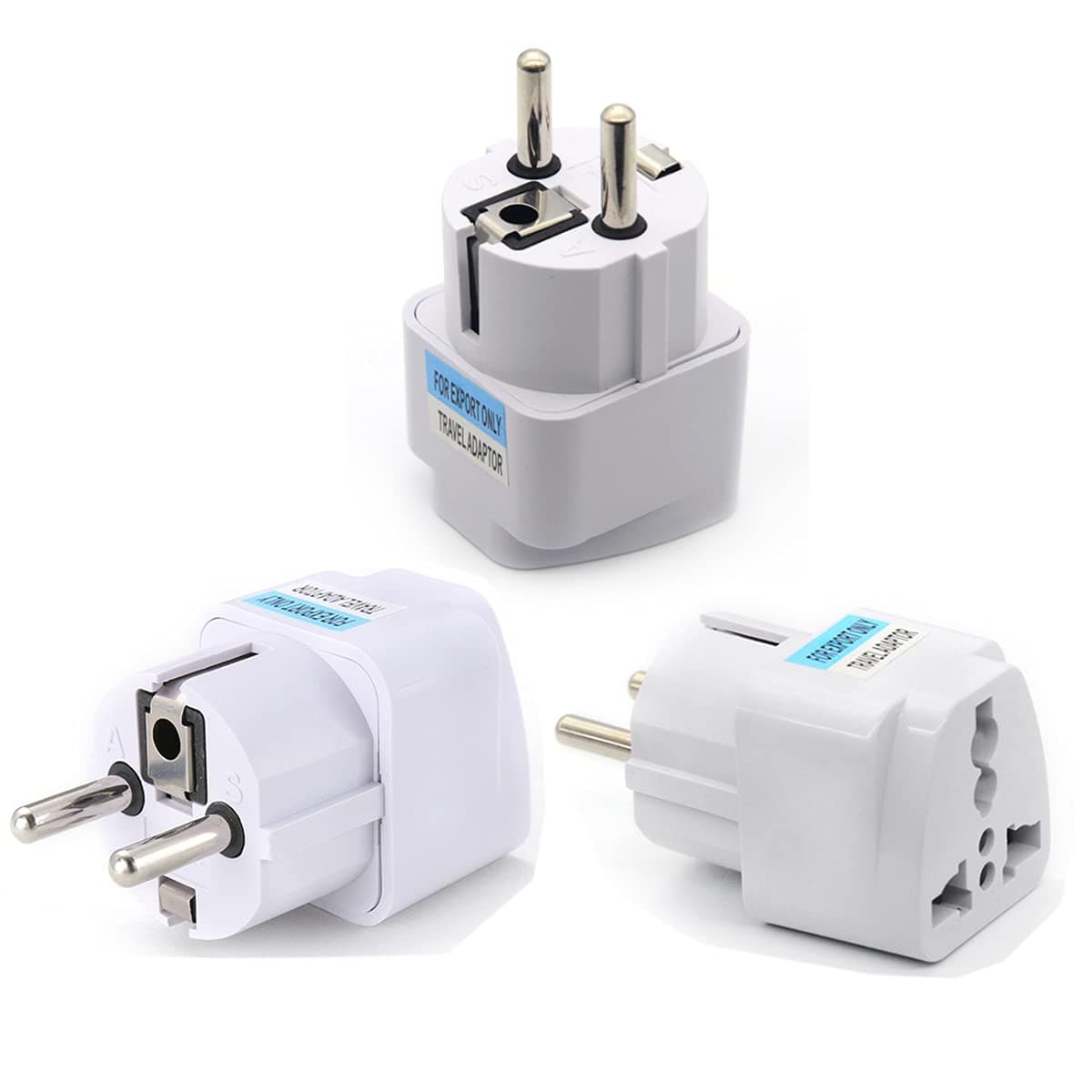 TopDeal Type E/F 2-Pin Grounded Plug Adapter (EU Plug 3 Pieces)
