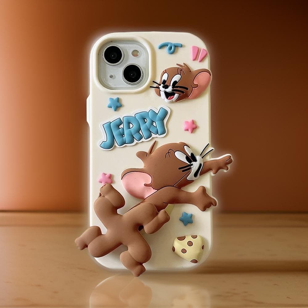Case Creation for iPhone 13 Tom and Jerry Cartoon Case, 3D Playing Fidget Spinner Game Wave Cute Full Protective Back Case Soft Silicone Fashion Fun Aesthetic Phone Cover for Apple iPhone 13 (Beige)
