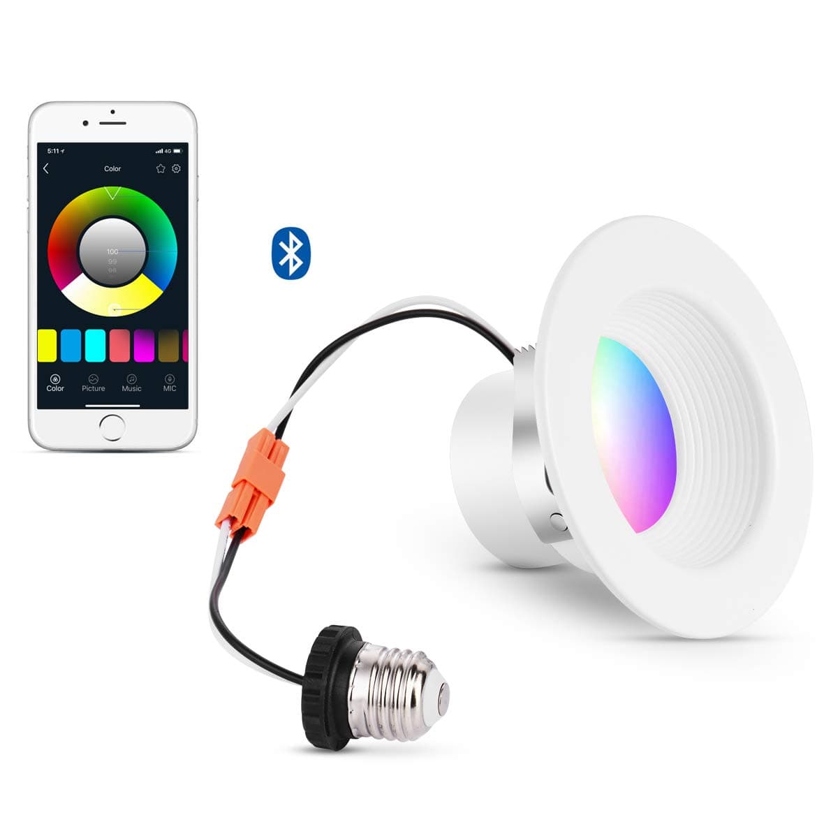 iLintek Smart LED Downlight, 6 inch Multicolored Dimmable, Bluetooth App Controlled, Equivalent 85w(13w), Compatible with Alexa Google Home(Hub Required), Color Changing Recessed Lighting 2700K-6500K
