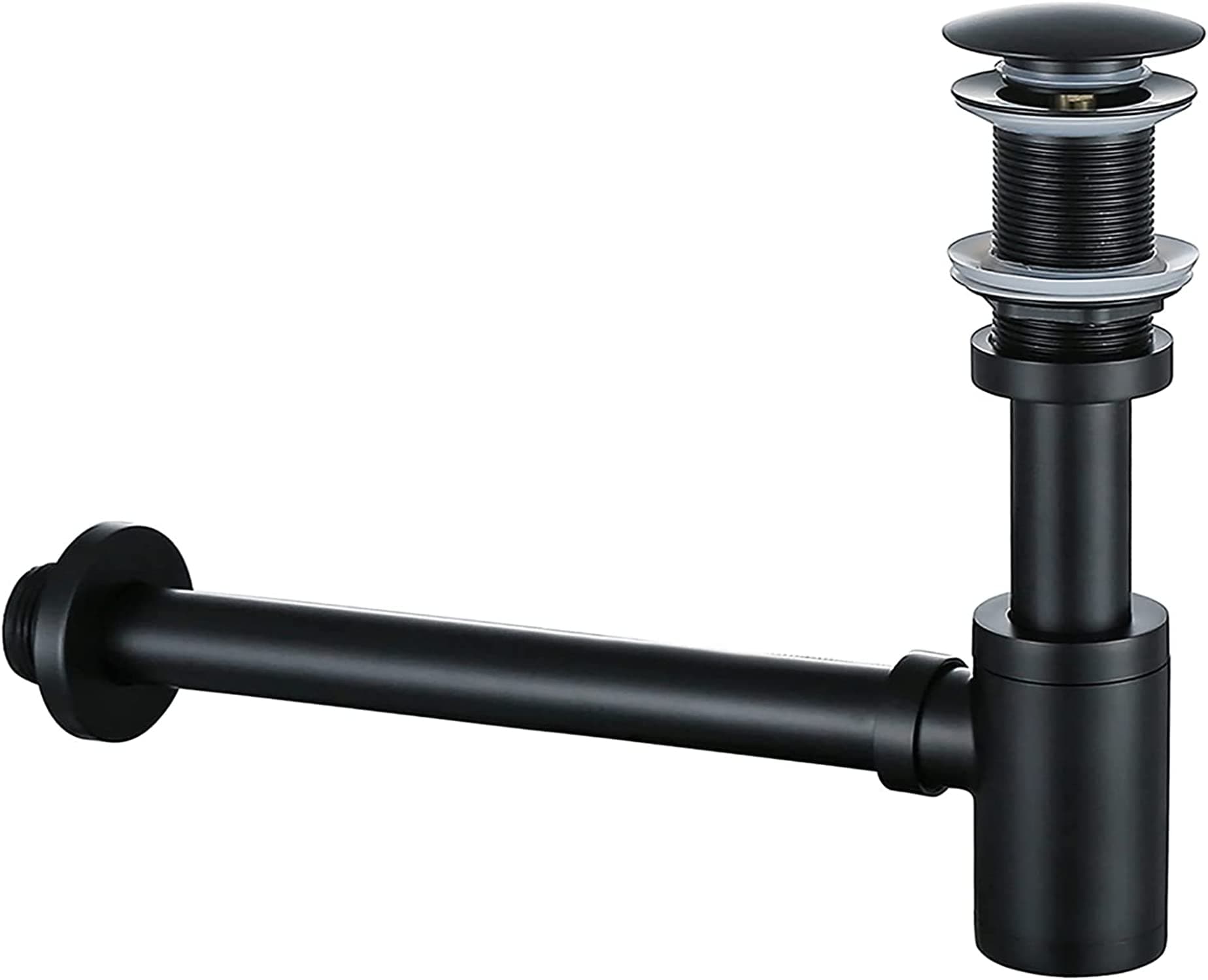 Bathroom Basin Sink Stopper P-Trap Complete Set, Adjustable Height 1-1/4 Bottle Trap Basin Sink Waste Drain P Trap Set NO Overflow, General US/CA Standard, Matte Black