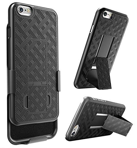 E LV Armor Holster Defender Case Cover with Kickstand and Belt Swivel Clip for iPhone 6S, iPhone 6 Bundle with 1 Stylus, 1 Screen Protector and 1 Microfiber - Black