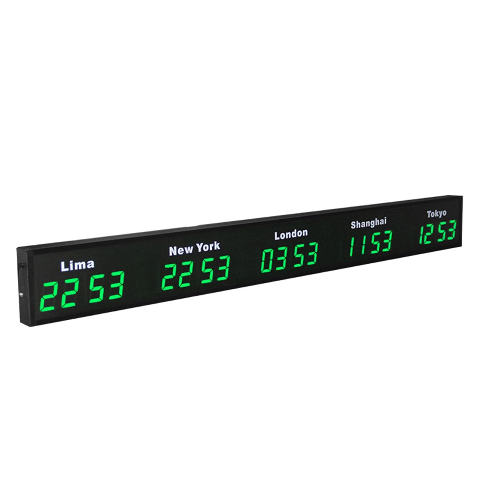 World Time Zones Clock, LED Digital Multiple Time Zones Clock, 3/4/5 Cities World Time Wall Clock, for Hotels/Enterprises/airports,5City-Green