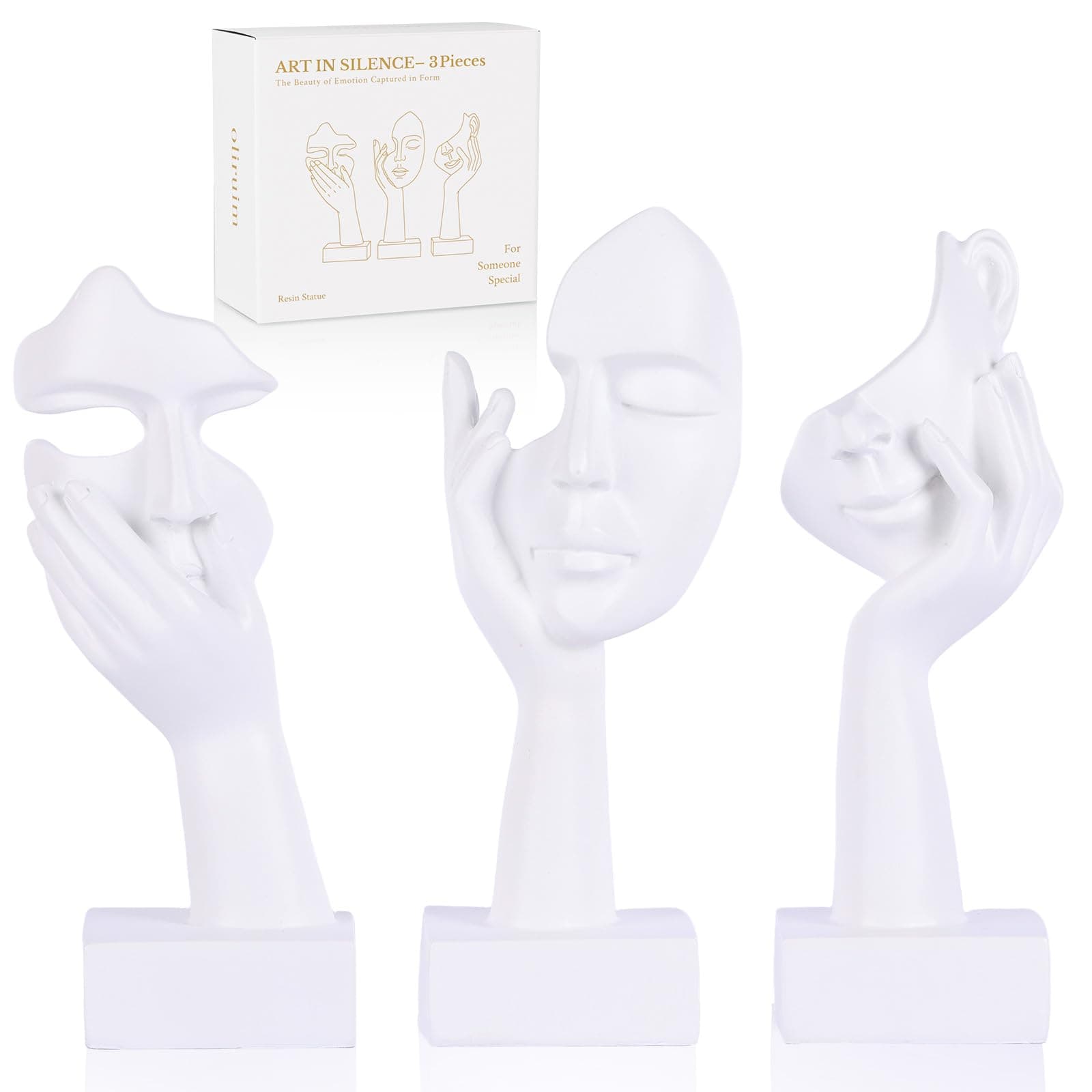 3 Pcs Thinker Small Statue Set - White Art Abstract Home Accent Figurines for Decor Woman Apartment Bookshelf Floating Shelf Coffee Table Office Desk Bathroom Counter Decor (3 Pcs White, 6")