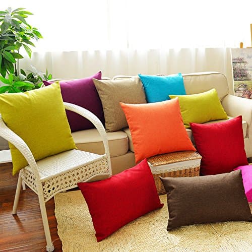 Huacel Solid Multiple Color Simple Linen Throw Pillow Cases Sofa Cushions Pillowcases Back Office Car Bedroom Cushions Pillow Covers 18x18 Inch (45x45cm) - Khaki