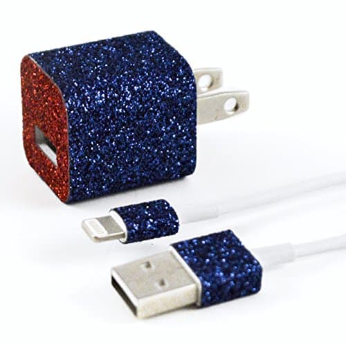iPhone Charger Wrap Sticker - Glitter Textile (Blue/Red)