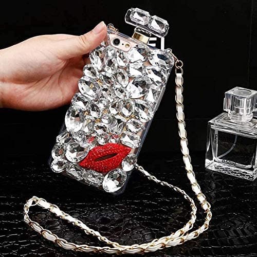 Perfume Bottle Case for Samsung Galaxy Note 20 Ultra Diamond Case for Woman Luxury Bling Glitter Sparkle Rhinestone Cover Fashion Clear Crystal Full Diamonds Phone Case with Crossbody Necklace Chain
