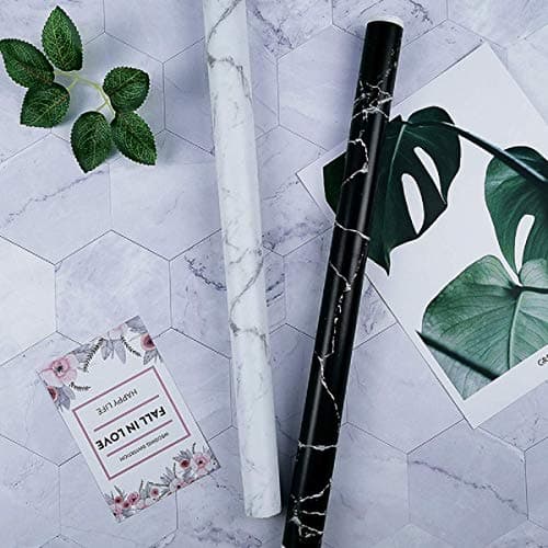 practicalWs Marble Self Adhesive Paper 17.71" x 393.7" - Blcck/White Roll Kitchen countertop Cabinet Furniture is renovated Thick Waterproof PVC