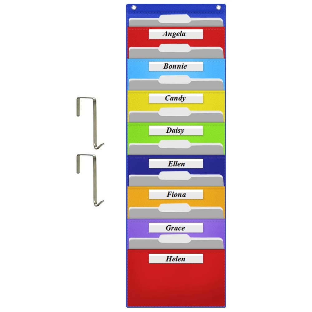 EamayHanging File Folder Organizer, Storage Pocket Chart with 8 Pockets, 2 Hangers Cascading Wall Organizer for Home Bill Filing, Mail Organizer, Wall Mounted File Folders