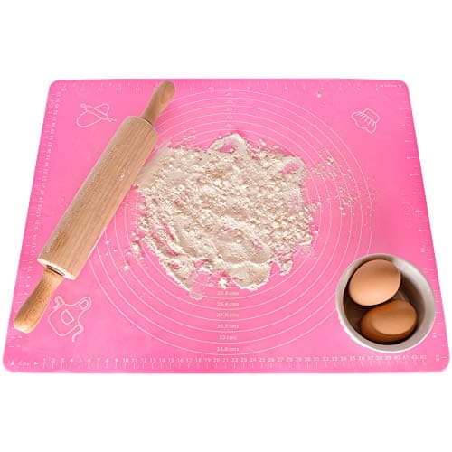 Silicone Baking Mat with Measurements, Non-Stick Pastry Mat for Rolling Dough, Non-Slip Dough Mat, Pastry Sheet, Multipurpose Heat Resistant, Size 19.7"x15.7” - Color Pink