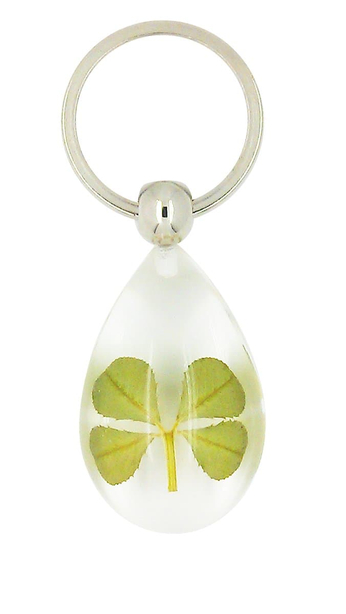 Celtic Lucky Real 4 Four Leaf Clover Clear Good Luck Keyring with Gift Box & Guarantee