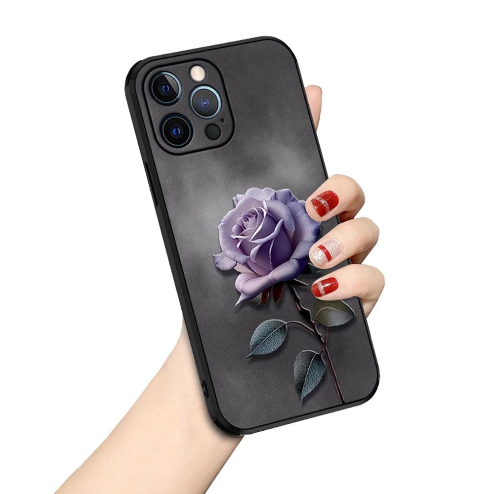Tonvizern Compatible with iPhone 15 Pro Max Case, TPU Leather Phone Rose Flower Case Soft Rubber Shockproof Protective Case for iPhone 15 Pro Max Case Cover for Women Girls Kids (Gray)