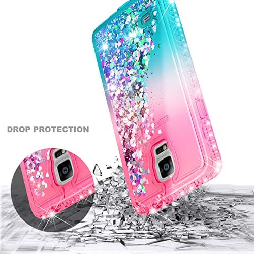 Galaxy Note 4 Case with Screen Protector for Girls Kids Women, NageBee Glitter Liquid Sparkle Bling Floating Quicksand Waterfall Diamond Cute Case for Samsung Galaxy Note 4 -Pink/Aqua